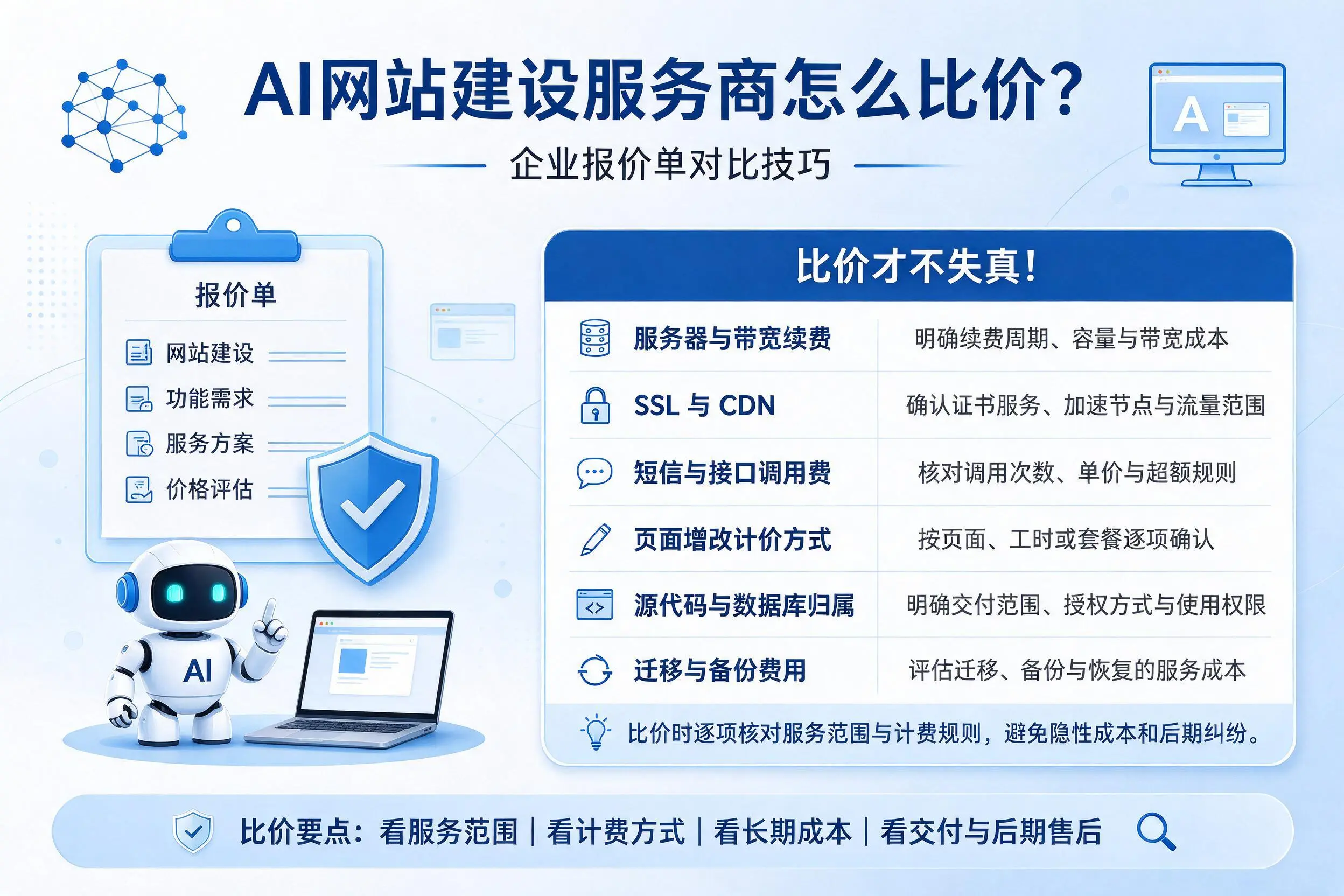 AI网站建设服务商怎么比价？陵水企业报价单对比技巧